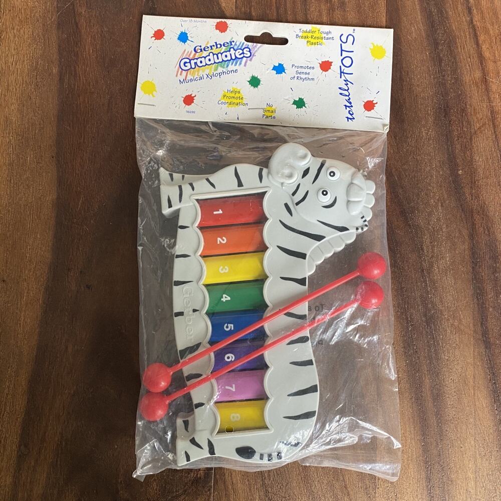 New Gerber Graduates Totally Tots Zebra Xylophone Musical Toy 1994 Vintage